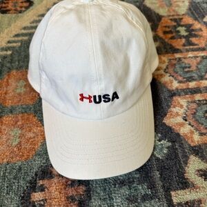 Under Armour White Hat with Red & Navy USA Embroidery